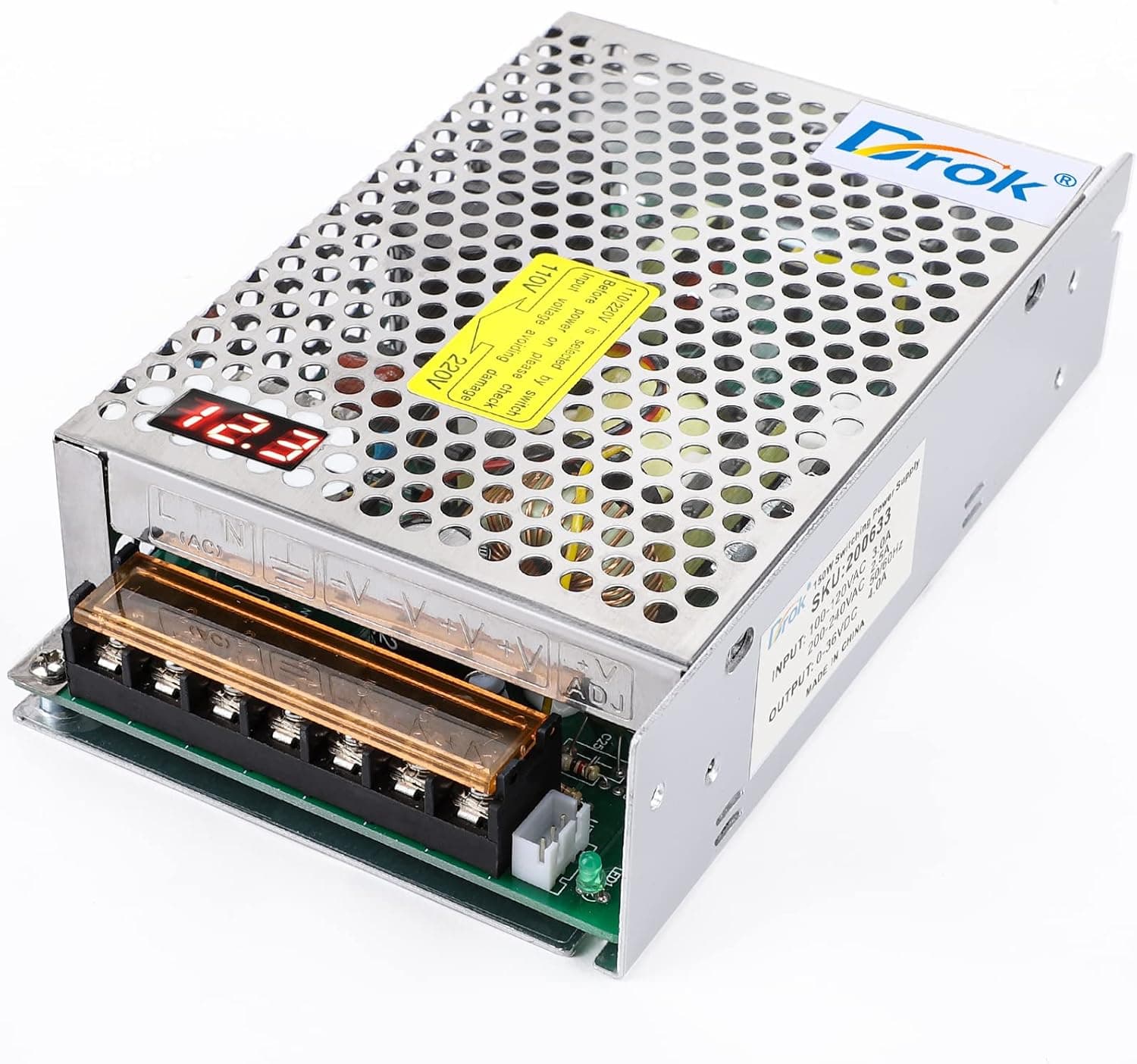 DROK 36V Power Supply, AC 110V 220V to DC 0-36V 4A 150W Buck Converter, Adjustable Variable LED Adapter Regulated 5V 9V 12V 24V 36Volt Voltage Transformer 2A 3A 4Amp Charger for Lab CCTV