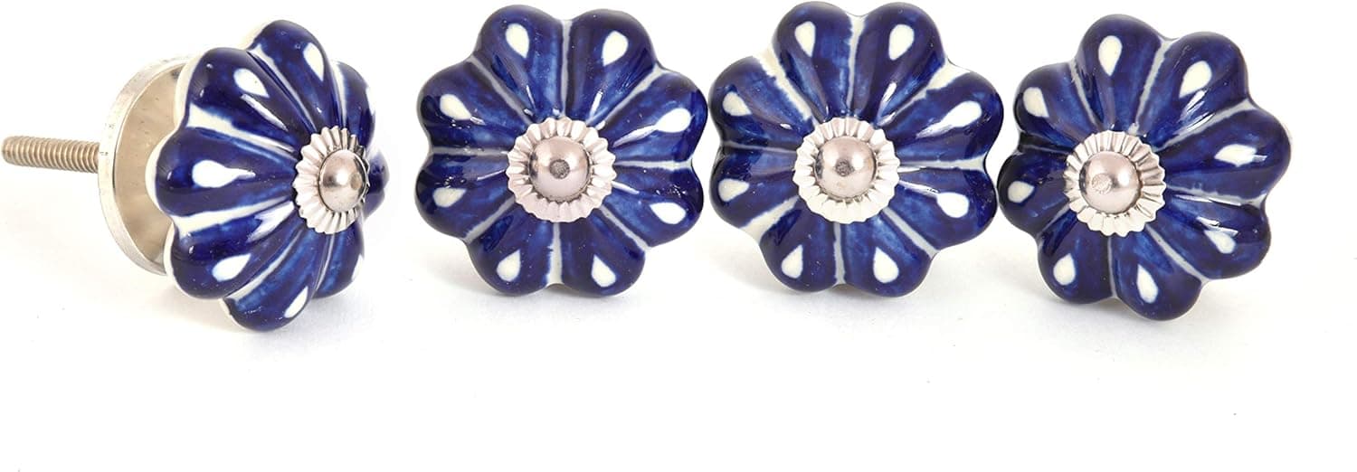 Craft Trade Ceramic Door Knobs for Dresser Drawers Cabinet Designer Hand Painted Wardrobes Cupboard Doors Home Office Kitchen Bedroom (Pack of 4)
