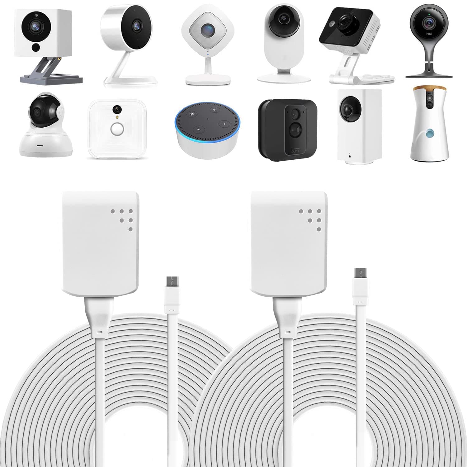 16.5FT Power Extension Cable for WyzeCam, Wyze Cam Pan, NestCam Indoor, Blink, Amazon Cloud Camera, Yi Cam, KasaCam, USB to Micro USB Flat Charging Cord - 2 Pack