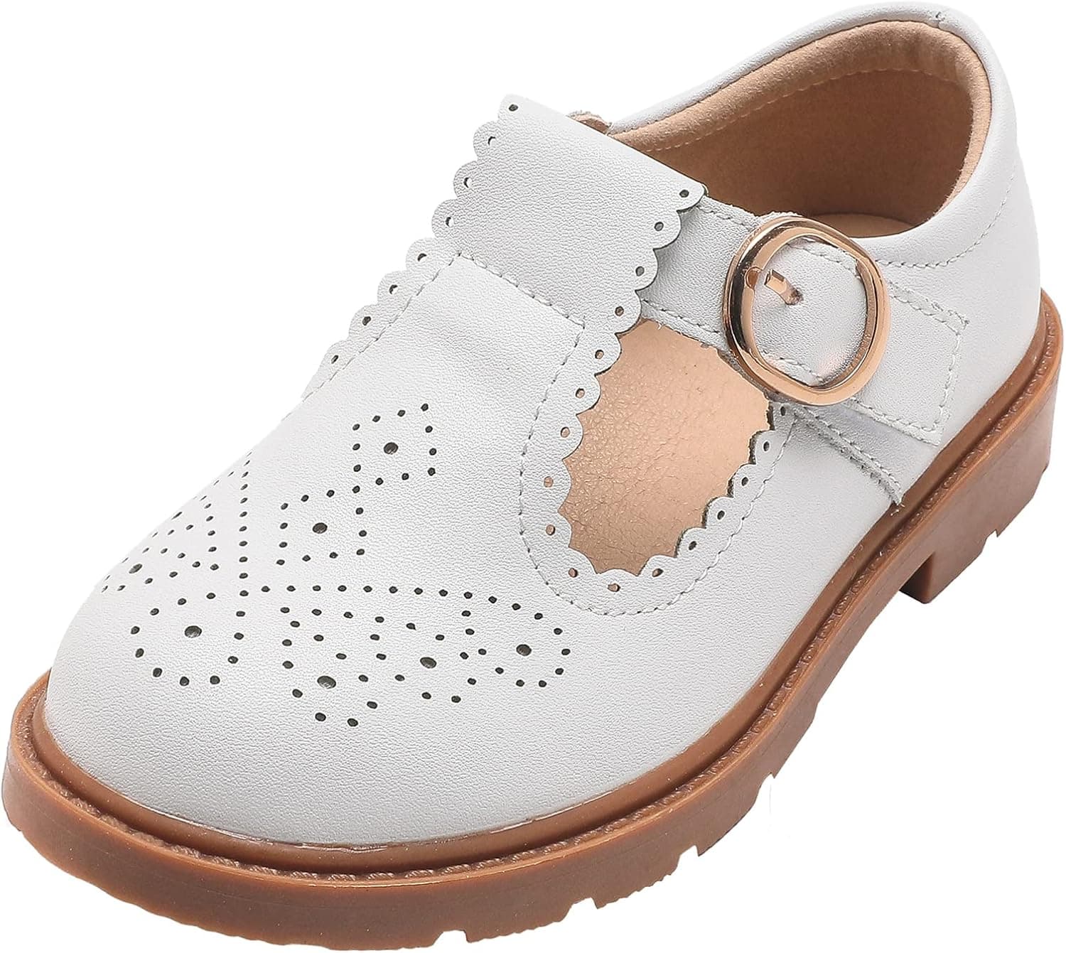 WUIWUIYU Toddlers Girls T-Strap Hook&Loop Retro Brogues Shoes Oxfords School Uniform Dress Mary Jane Flats