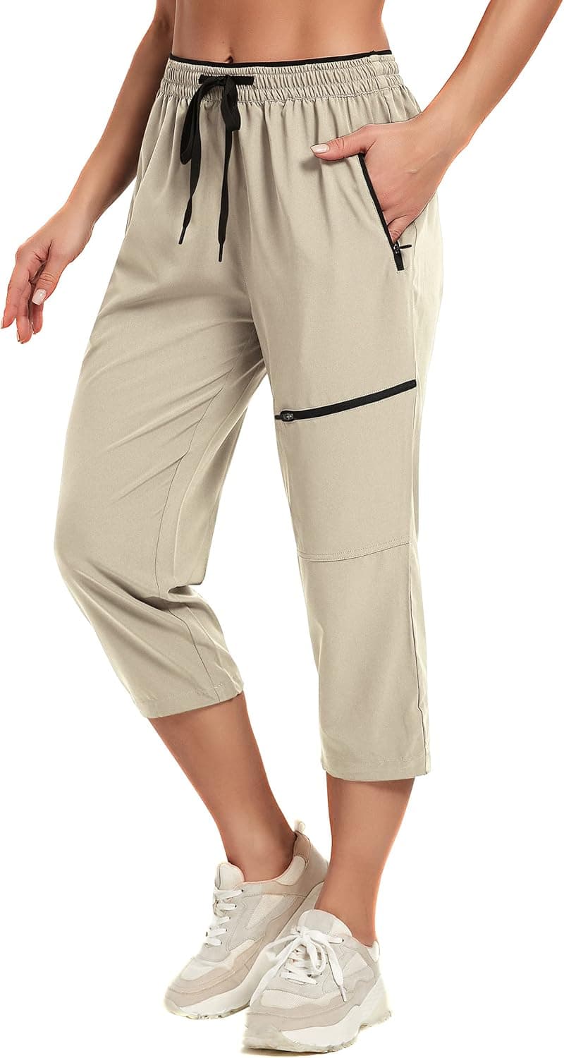 SPECIALMAGIC Capri Pants for Women Lightweight Quick Dry Hiking Capris with Zipper Pockets Summer Casual Cargo Joggers