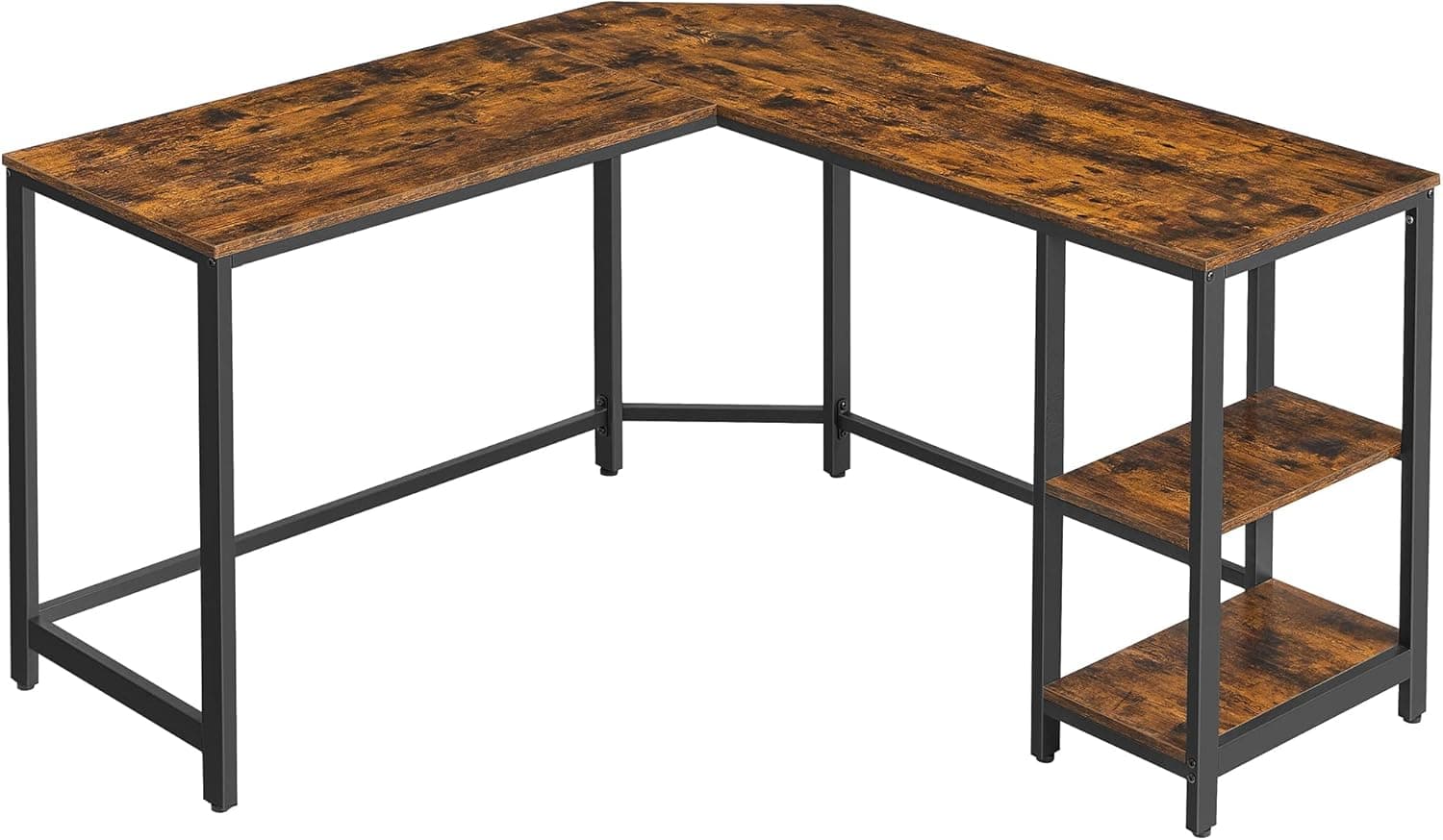 VASAGLE L-Shaped Computer Desk, Corner Desk, 54-Inch Writing Study Workstation, Rustic Brown and Black ULWD72X