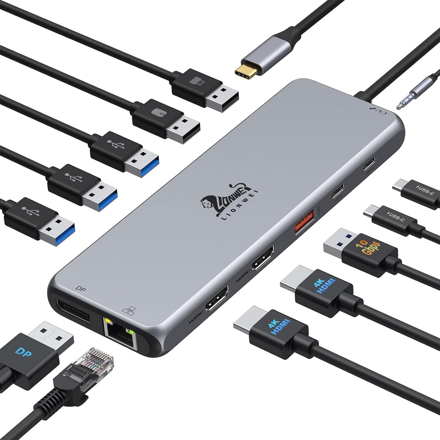 USB C Docking Station Dual Monitor 13 in 1 Triple Display USB C Hub Multiple Adapter with 2 HDMI+DP+8 USB C/A Ports+Ethernet+Audio, USB C Dongle for MacBook/Dell/HP/Lenovo ThinkPad/Surface