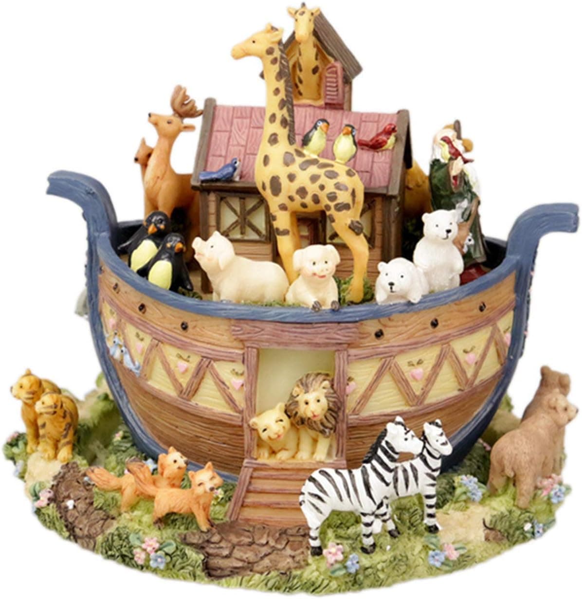 Noah's Ark Rotating Music Box, Animal World Resin Home Decoration with Canon's Melody, Creative Gift Toys