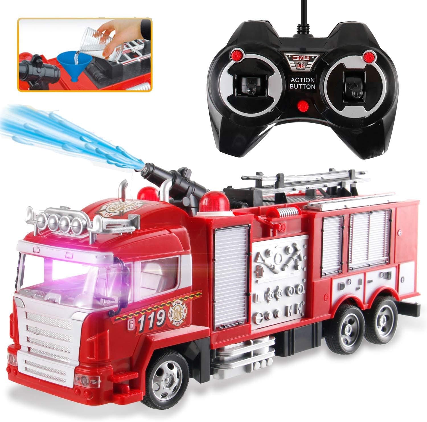 Liberty Imports RC Rescue Fire Engine Toy Truck - Radio Control RC Fire Truck with Working Water Pump Shoots and Squirts Water