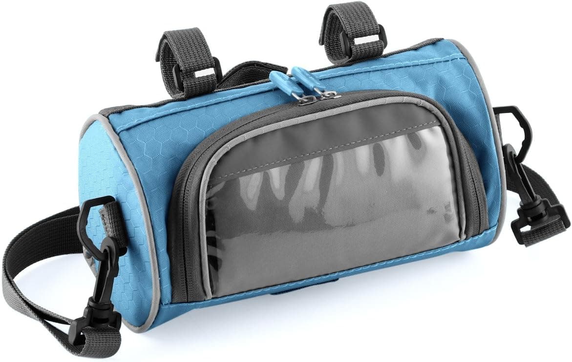 BANGBO LEATHER Bike Bags Cycling Cylindrical Portable Front Handlebar Bag with Removable Shoulder Strap Professional Bicycle Accessories for Road Bikes, Mountain Bikes and Motorcycles (Blue)