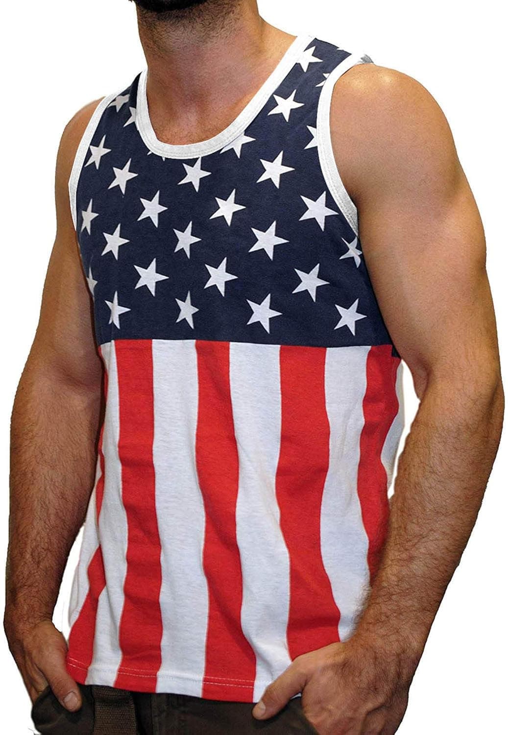 Exist Men's Patriotic American Flag Stripes and Stars Tank Top Shirt