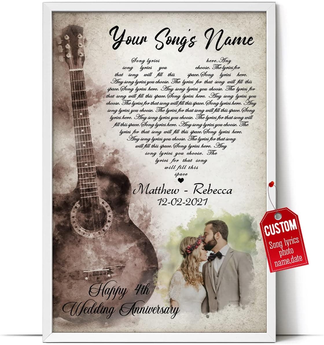 H-DEWALL Personalized Song Lyrics Poster Gifts For Husband Images Wedding Anniversary Customized Canvas Framed Photo For Living Room Vintage Room Decor Using My Own Photos (Room Decor For Bedroom)