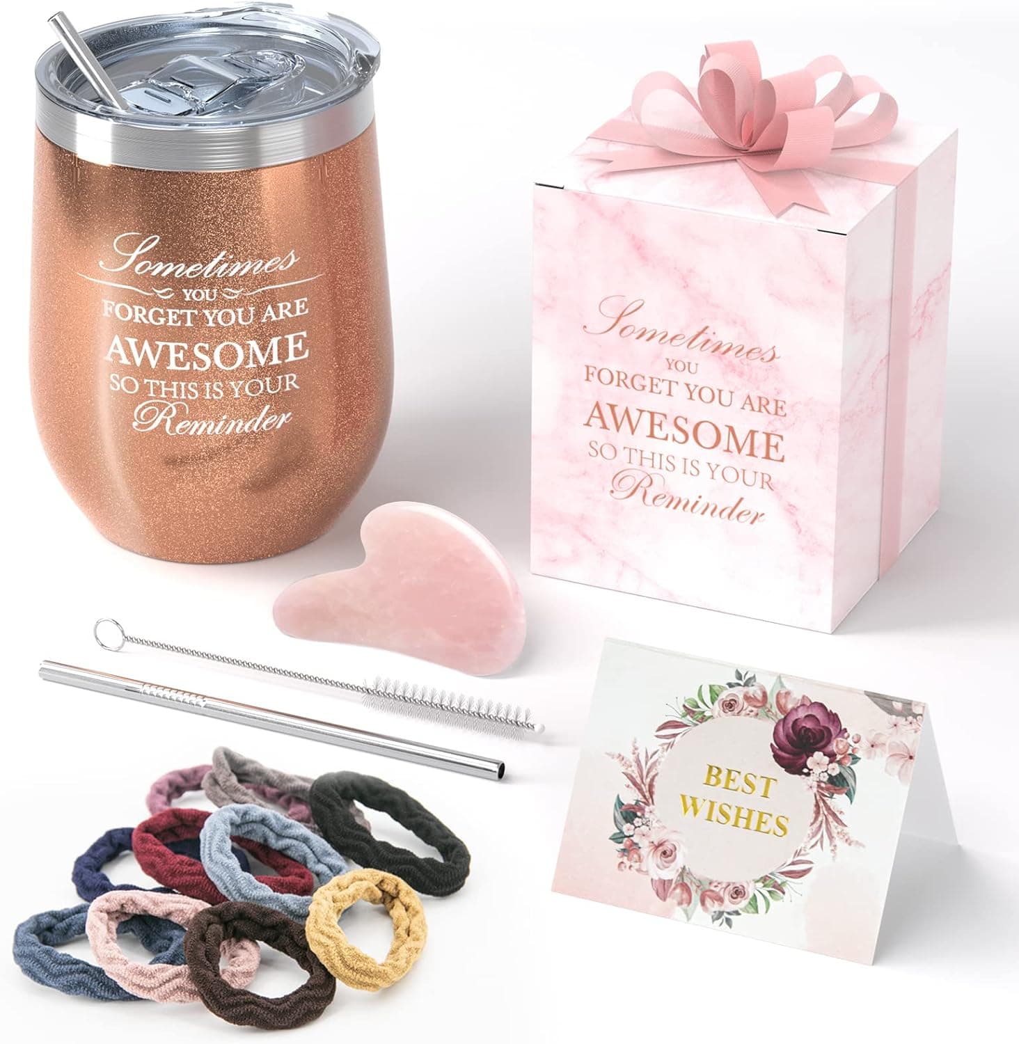 Nerveol Thank You Gifts, Funny Birthday Cup, Gifts for Women Birthday, Gifts for Women , Friendship Gifts for Women ,12 OZ Stainless Steel Wine Tumbler(RoseGold) and Jade Facial Tool