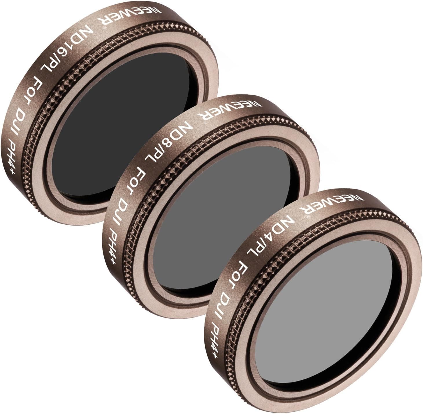 Neewer 3 Pieces Lens Filter Kit for DJI Phantom 4 Pro, Multi-Coated, High Definition Glass and Aluminum Alloy Frame Includes: ND4/PL, ND8/PL and ND16/PL (Gold)