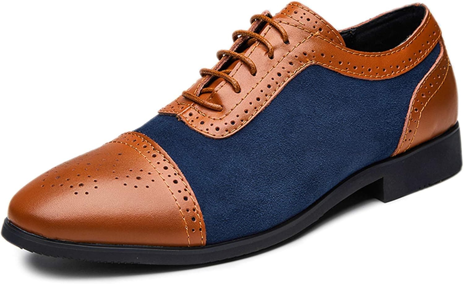 Dress Shoes for Men Fashion Classic lace up Suede Leather Brogue Business Casual Shoes Office Formal Breathable Comfort Oxfords Wingtip Walking Blue Brown Size 9.5 (7735-Bluebrown-43)