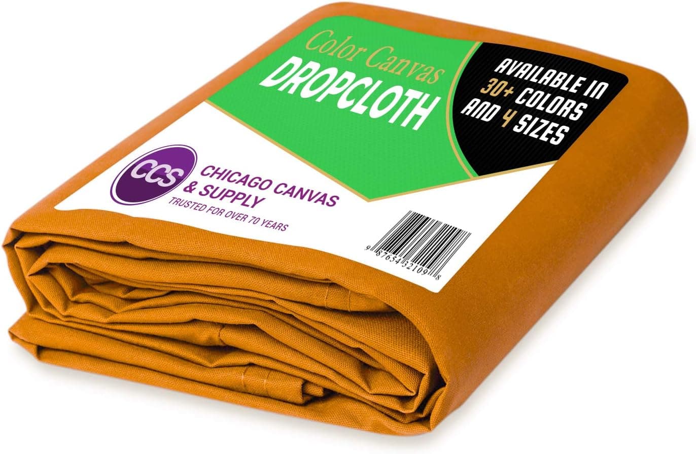 Heavy Purpose Canvas Drop Cloth by CCS CHICAGO CANVAS & SUPPLY Cotton Canvas Tarp for Floor Furniture Protection Washable Reusable Duck Dropcloth Fabric Block Paint Dust, Athletic Gold, 10 by 12 Feet