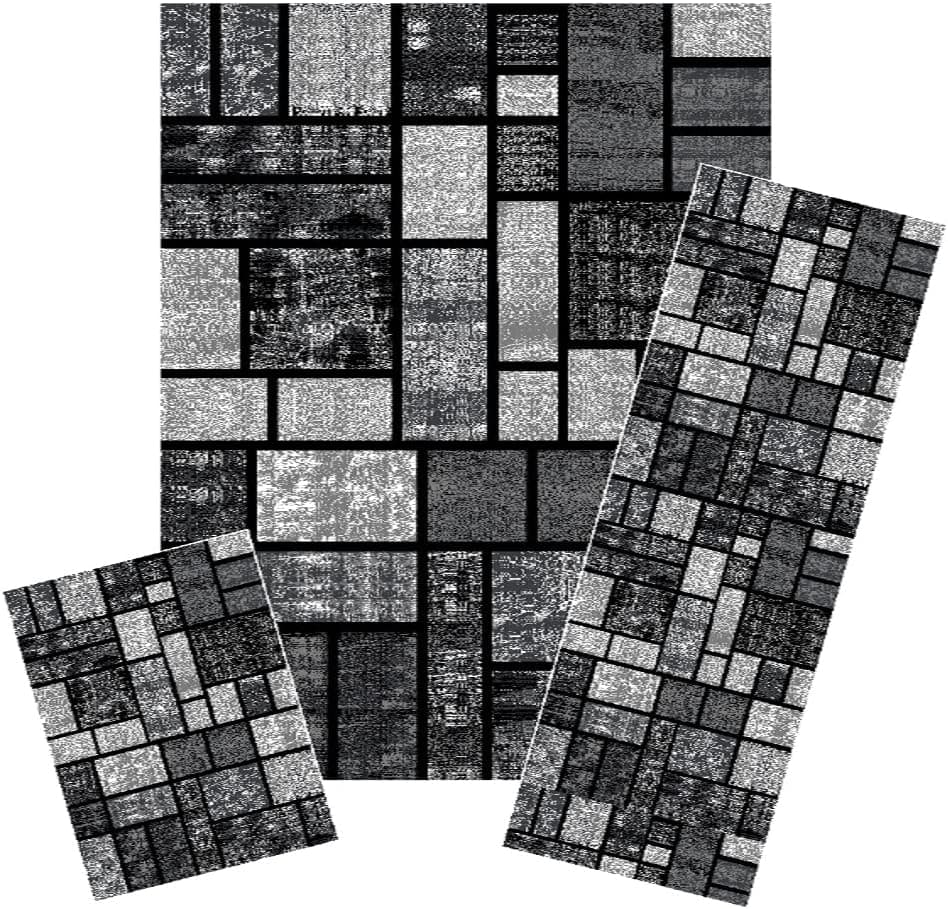 Luxe Weavers Geometric 3 Piece Rug Set Gray Modern Squares Area Rug Carpet