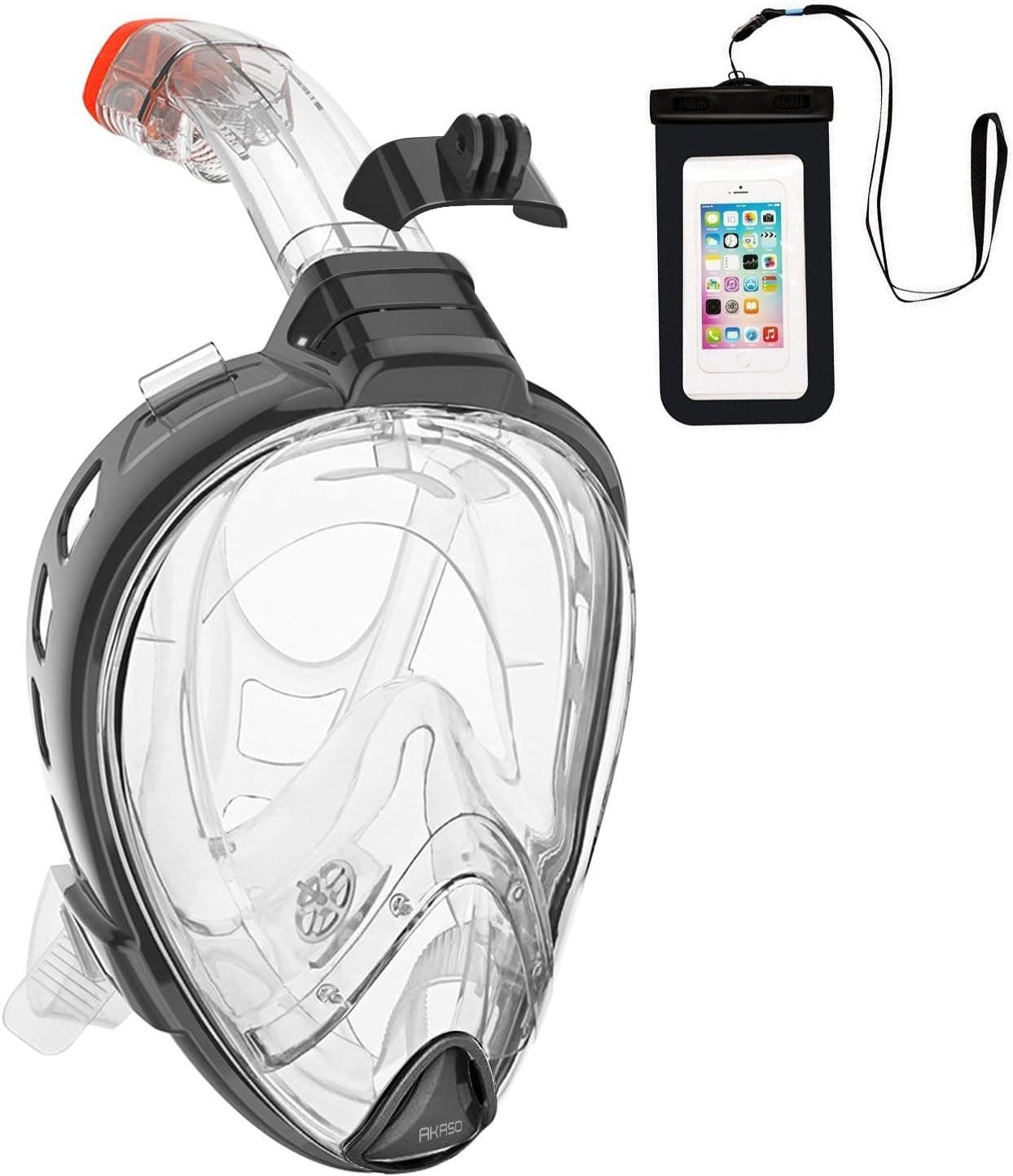 AKASO Snorkel Mask 180° Panoramic View Anti-Fog Anti-Leak Easy Breathe Without fogging Full Face Snorkeling Mask Compatible with Various Sports Cameras Adjustable Head Straps Design for Adults,Youth