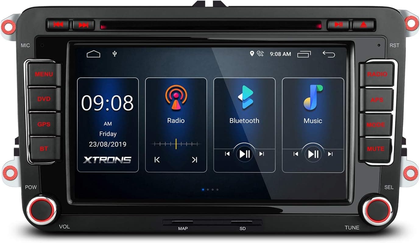 XTRONS Android 10 Car Stereo Radio DVD Player 7 Inch Touch Screen GPS Navigation Built-in DSP Bluetooth Head Unit Supports Full RCA Backup Camera OBD2 DVR TPMS for VW Volkswagen Golf Compatible Passat