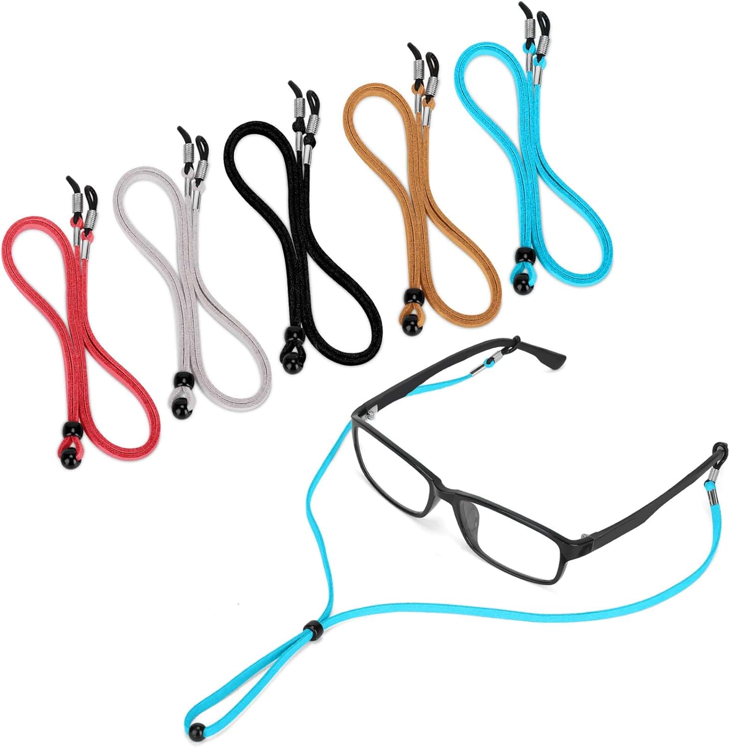 LJZspangle 5PCS Premium Leather Eyeglass Straps, Anti-slip Eyeglass Chains Lanyard, Adjustable Eyewear Retainers, Sport Sunglass Retainer Holder Strap for Men and Women, with Free 2 Gifts