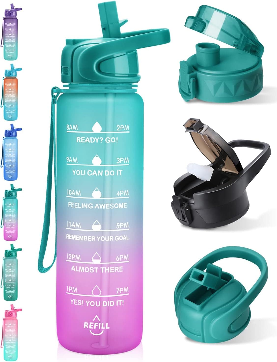 PASER Water Bottle 32 Oz with Straw & 3 Lids (Straw Lid),Leak Proof & BPA Free Sports Water Jug for Hiking,Fitness,Outdoor, Camping