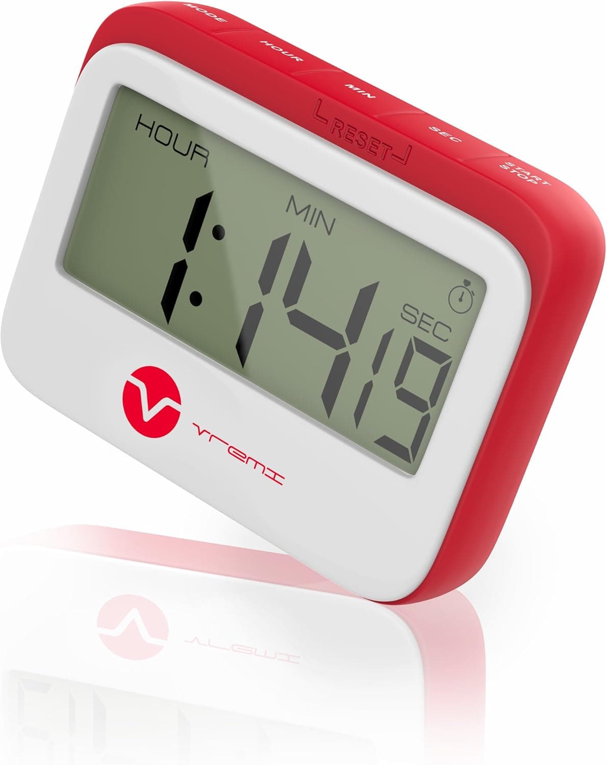 Vremi Digital Kitchen Timer - Magnetic Clock Loud Alarm Large Hour Minute Seconds Display - Cute Retro Shape Stopwatch Countdown Timer Magnet for Cooking and Baking - AAA Battery Included - Red