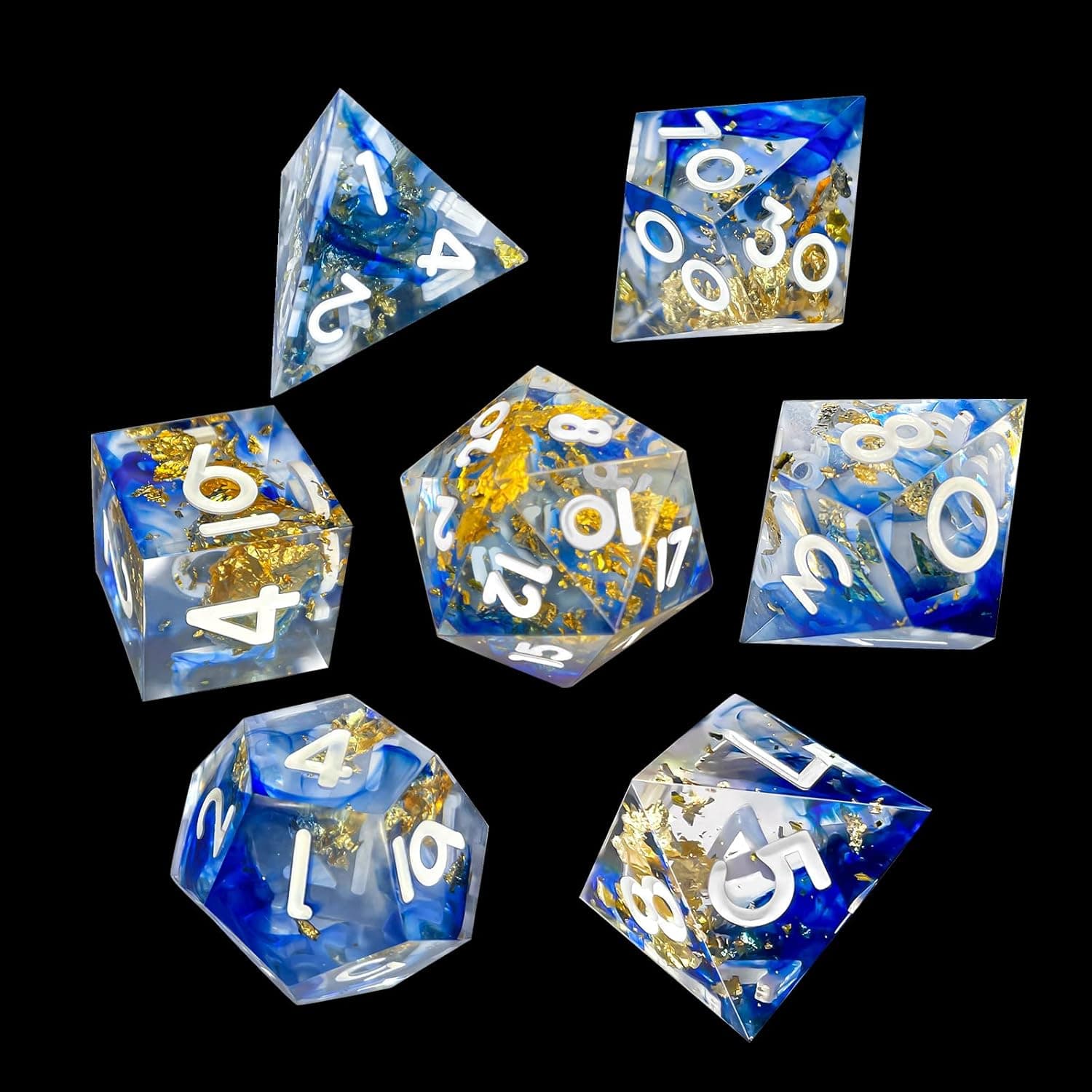 Sharp DND Dice Set, HNCCESG Polyhedral Dice Set 7 Piece Resin Dice Suitable for Dungeons and Dragons RPG MTG Table Games D&D Pathfinder Shadowrun Role Playing Dice (Smoke Blue-V)