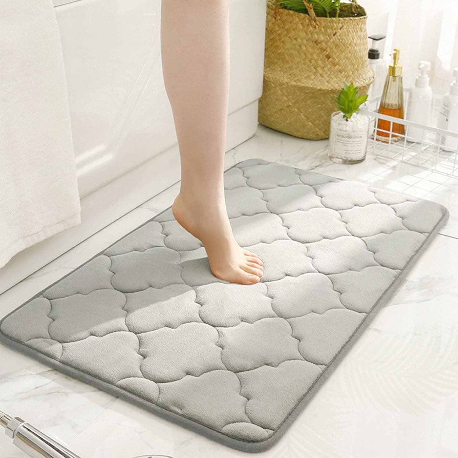 Memory Foam Bath Mat - Bathroom Rugs Non Slip Water Absorbent Carpet Bath Rug Runner Soft and Comfortable for Kitchen Bathroom Floors (Grey, 17''x24'')