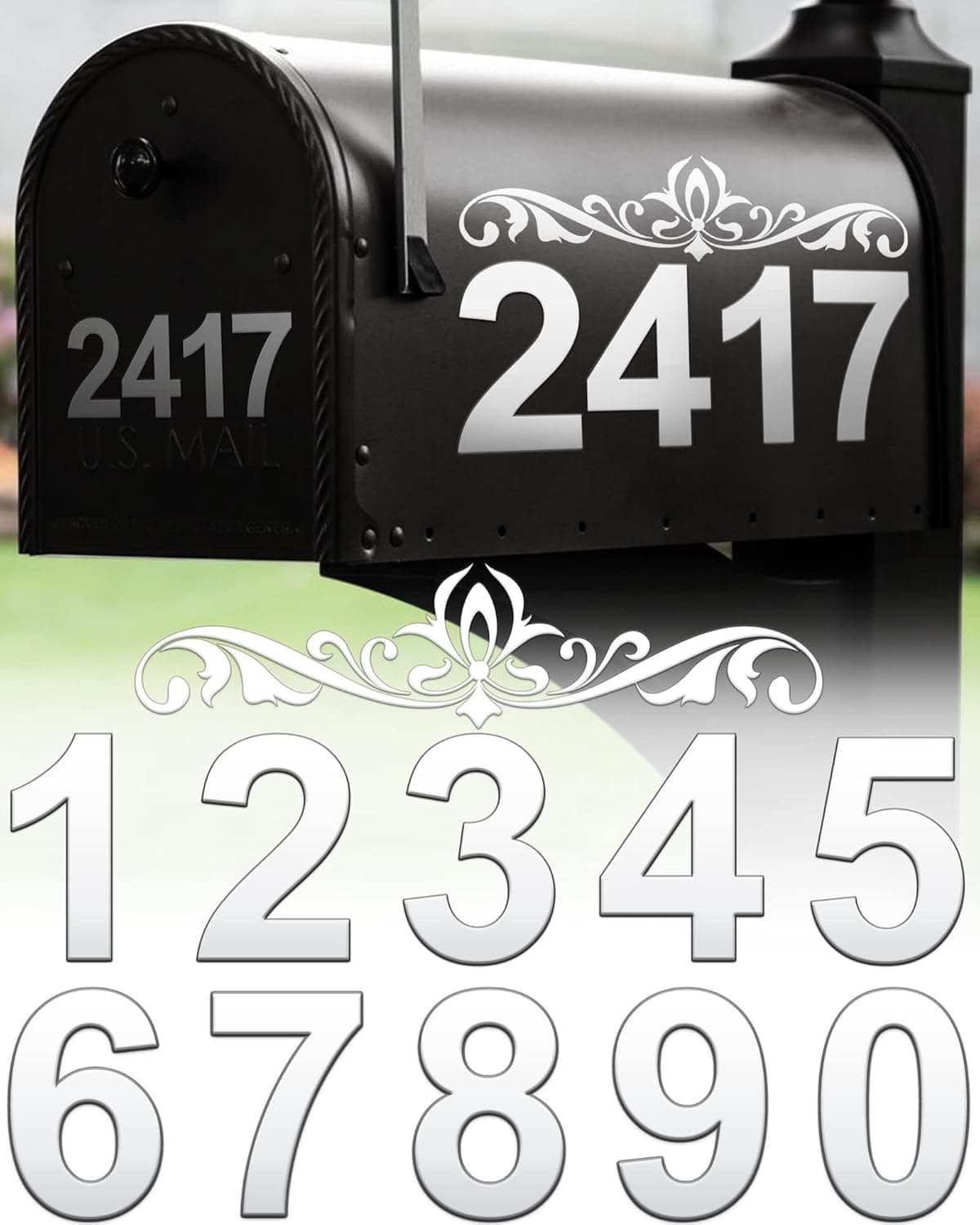 Mailbox Numbers for Outside, Reflective Mailbox Numbers 2 Inch (0-9), Waterproof House Numbers for Mailbox, White Mailbox Number Stickers Self-Adhesive for House, Signs, Door, Address Numbers (6 Sets)