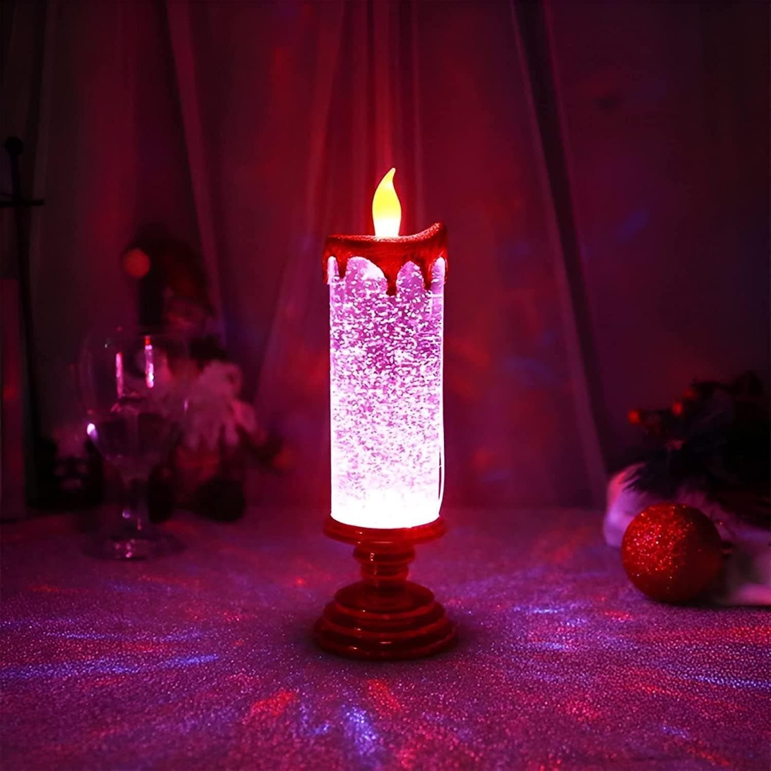 GOTodhchai 2022 NEW LED Christmas Candles, Decoration, 7 Colors Automatic Changing Candle Lights, USB Rechargeable Waterproof Swirling Glitter Flameless for Party Home Decoration