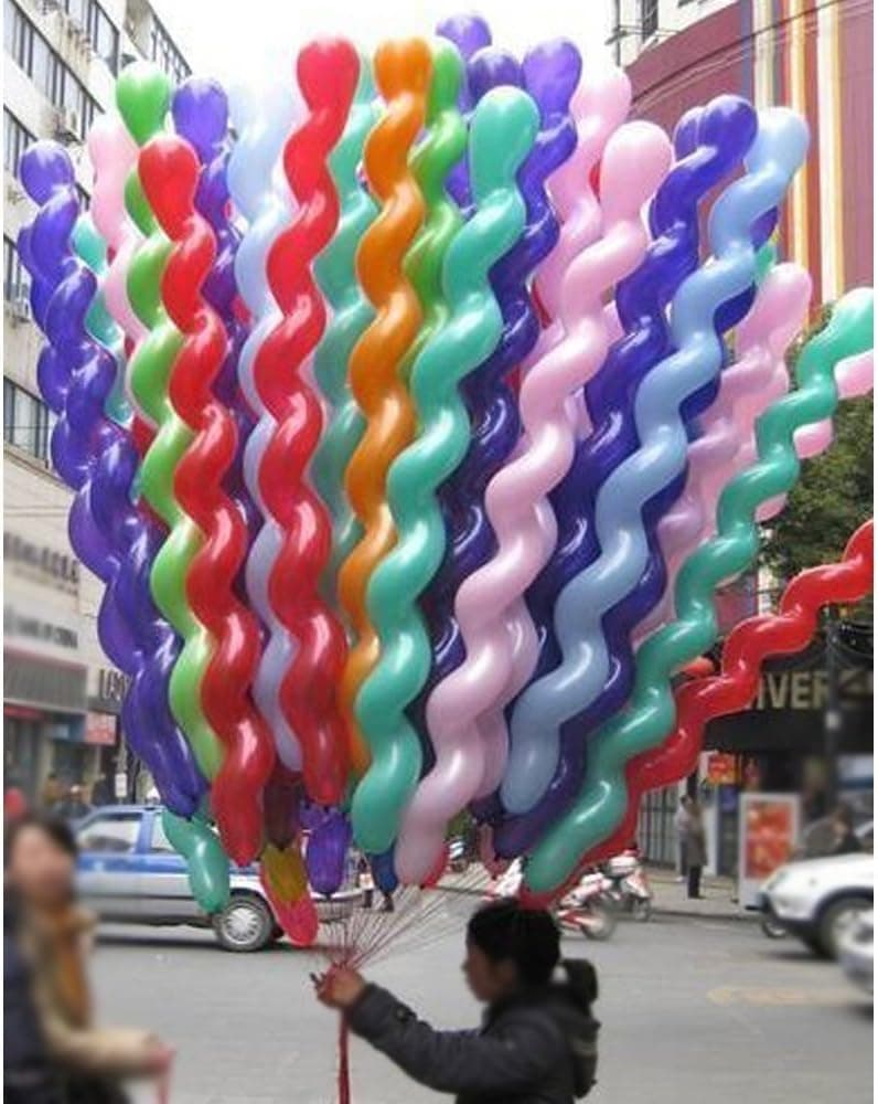 FUNPRT 40 Inches Latex Spiral Balloons 100 Count Assorted Boys Girls Birthday Party Balloons