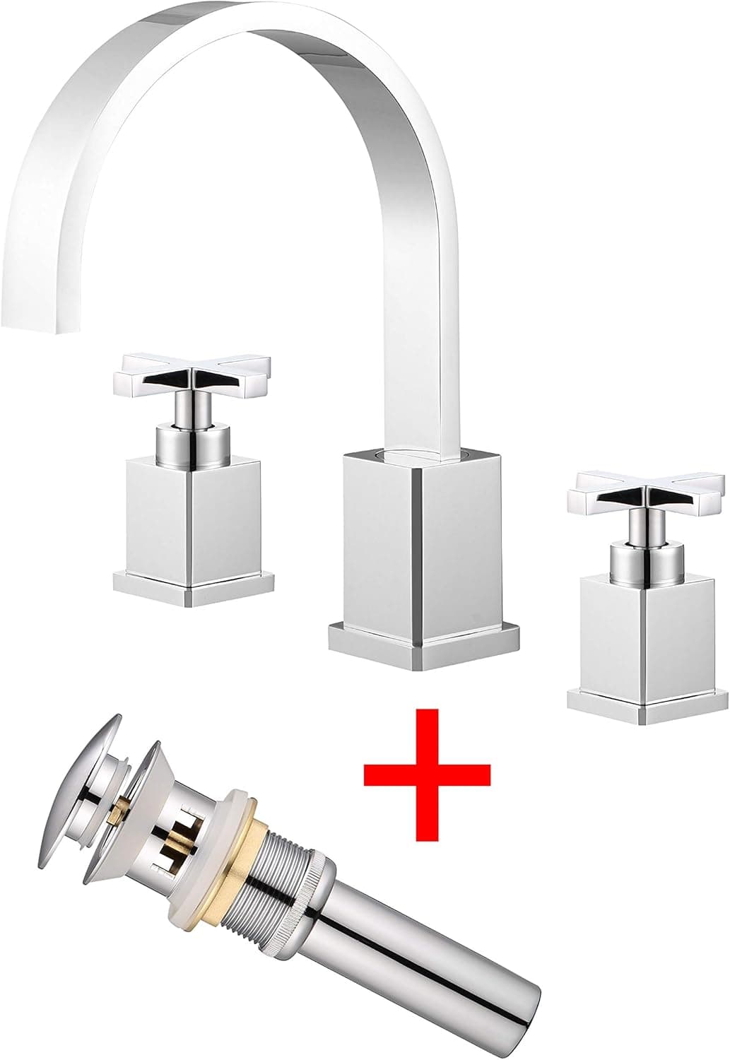 Etel Two Handle Widespread Bathroom Faucet, 3 Hole Widespread Bathroom Lavatory Sink Faucet, 8 Inch High Arc Cross Handle Roman Tub Faucet with Pop Up Drain Y6899 (Chrome)