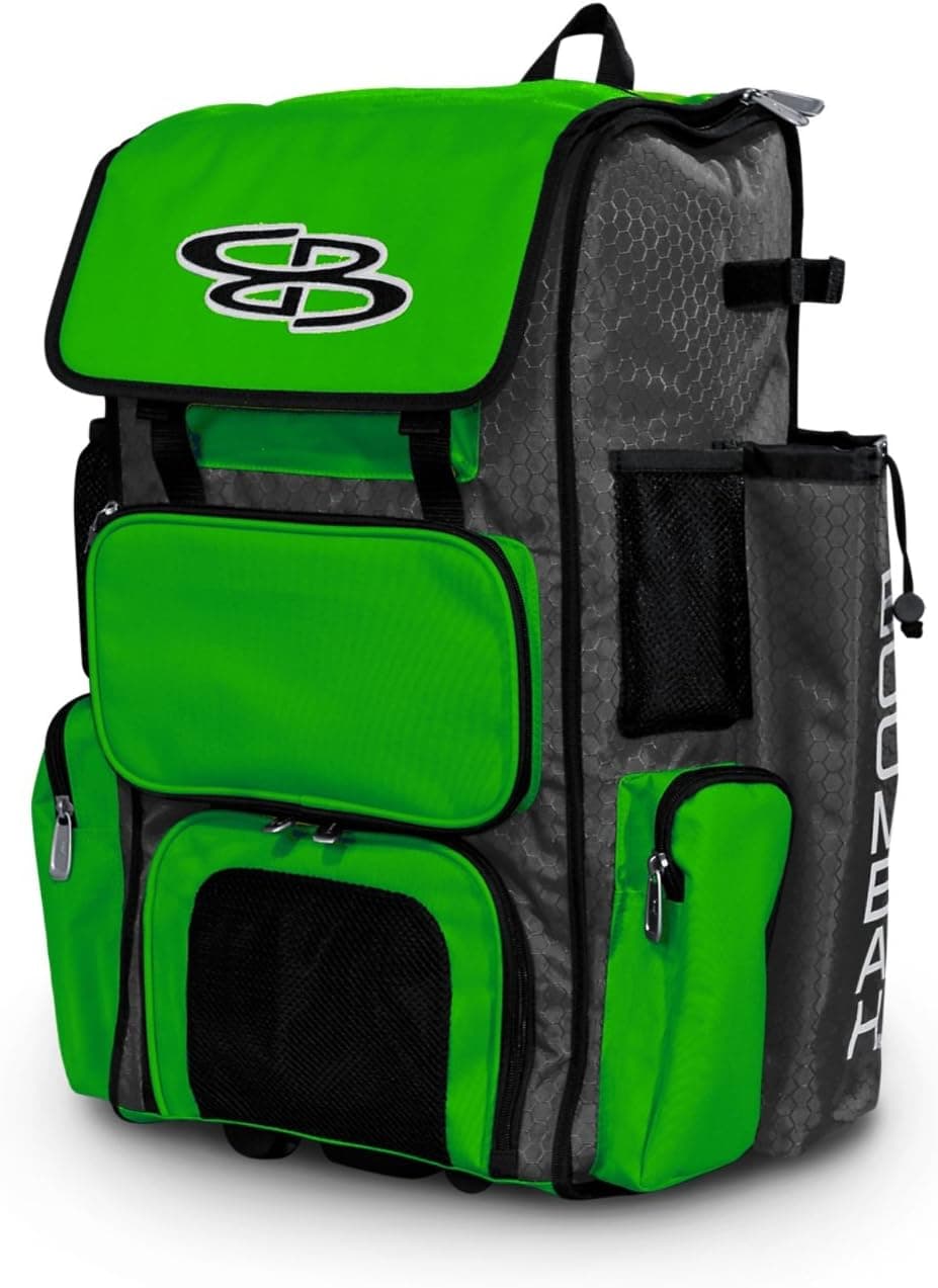 Boombah Rolling Superpack Baseball/Softball Gear Bag - 23-1/2" x 13-1/2" x 9-1/2" - Telescopic Handle and Holds 4 Bats - Wheeled Version
