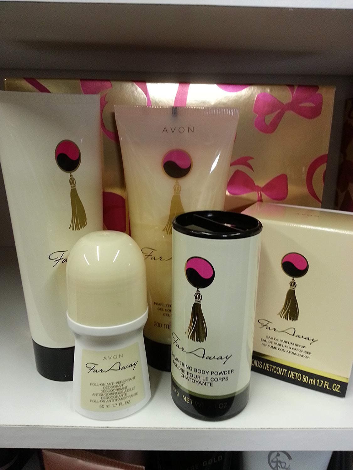 Avon Far Away Collection Gift Set 5 Pcs. , Parfum Spray, Body Lotion, Body Powder, and Roo-on