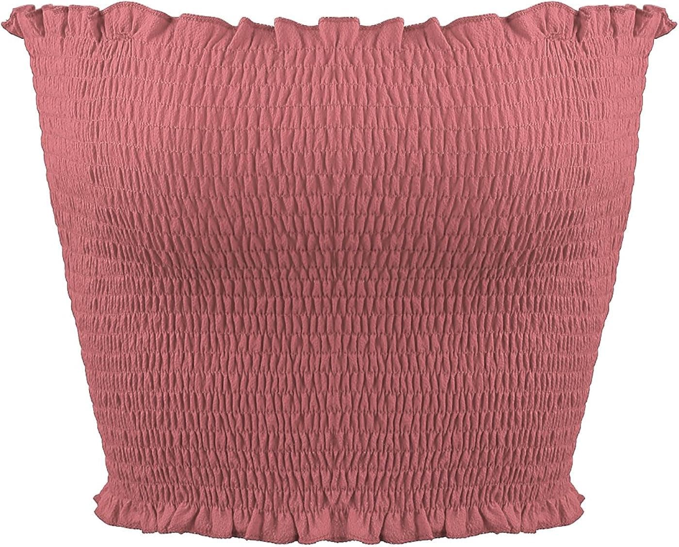 Sweetbei J Womens Strapless Pleated Summer Sexy Bandeau Tube Crop Tops