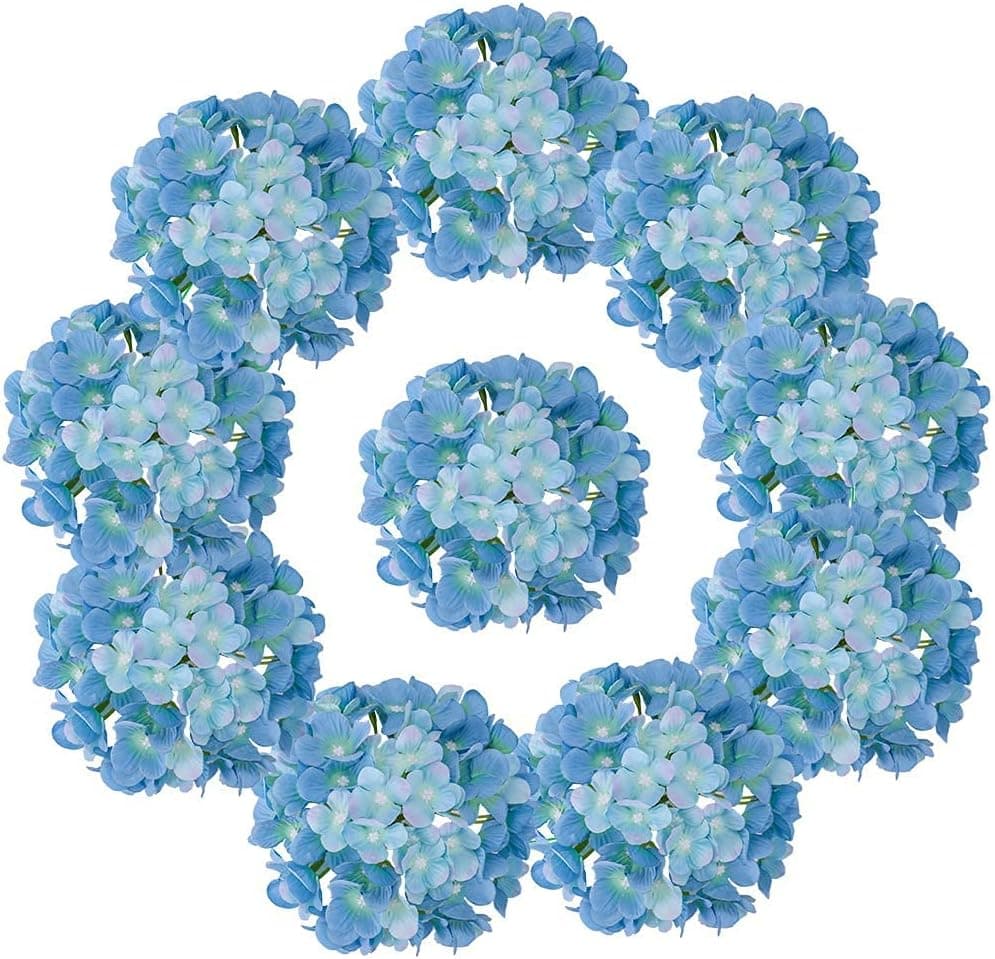 LUSHIDI Silk Hydrangea Heads with Stems Artificial Flowers Heads for Home Wedding Decor(Off White 20PCS) (Blue)