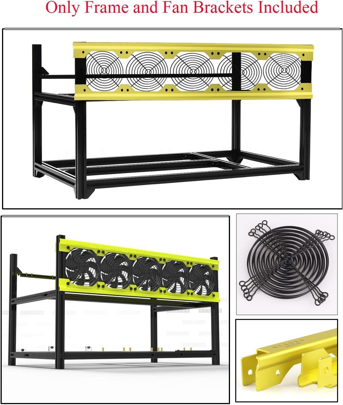 6 GPU Aluminum Stackable Mining Rig Open Air Frame Miner Case Unassembled Kit for ETH/ETC/ZCash Ethereum,Bitcoin,and Altcoins(Deluxe,Only Frame and Fan Brackets Included)