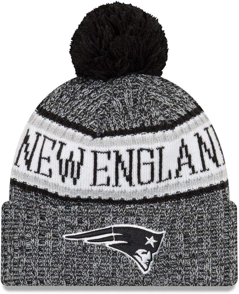 New Era New England Patriots Black & White Sport Knit NFL 2018 Beanie Unisex Hat Graphite, OSFM