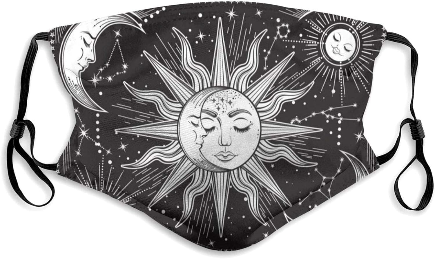 ainidamiss Black White Sun and Moon with Stars Dust Washable Reusable Filter and Reusable Mouth Warm Windproof Dust Cotton Face for Adult