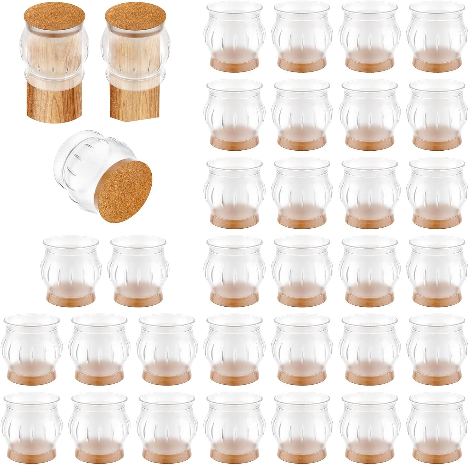 32PCS Large Silicone Chair Leg Floor Protectors, Crystal Round Chair Leg Protectors for Hardwood Floors, Chair Leg Caps with Felt Pads, Chair Leg Covers Prevent Floor/Furniture from Scratch, No Noise