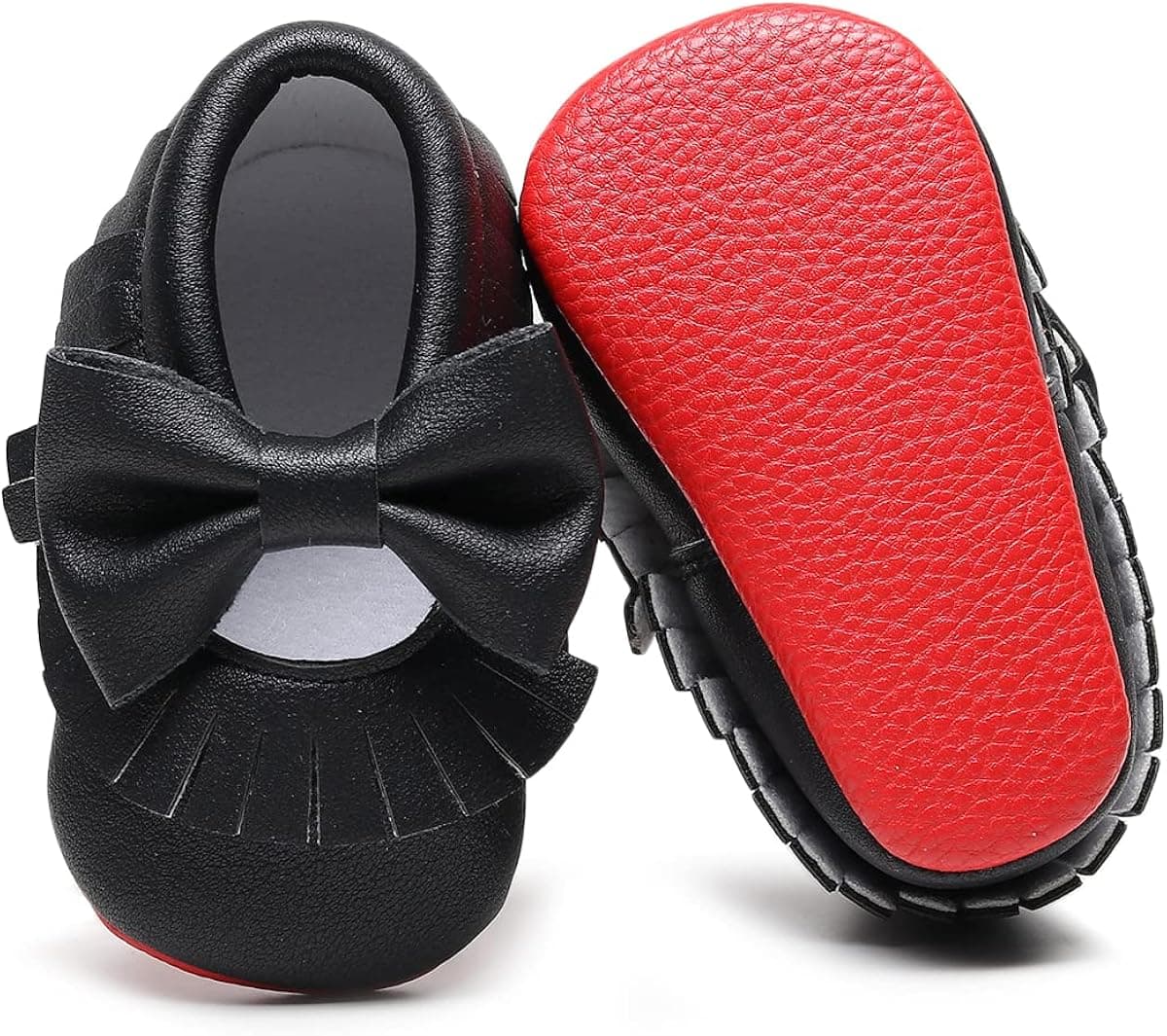 Bebila Double Bow Fringe Baby Moccasins - Soft Sole Baby Shoes Girls Toddler Crib Flats