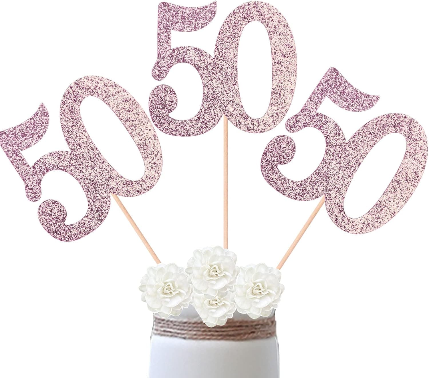 10-Pack Double Sided Glitter 50th Birthday Centerpiece Anniversary Centerpiece Sticks, Number 50 Table Topper Cake Topper for 50th Birthday Anniversary Table Party Decorations (Double Sided rose gold)