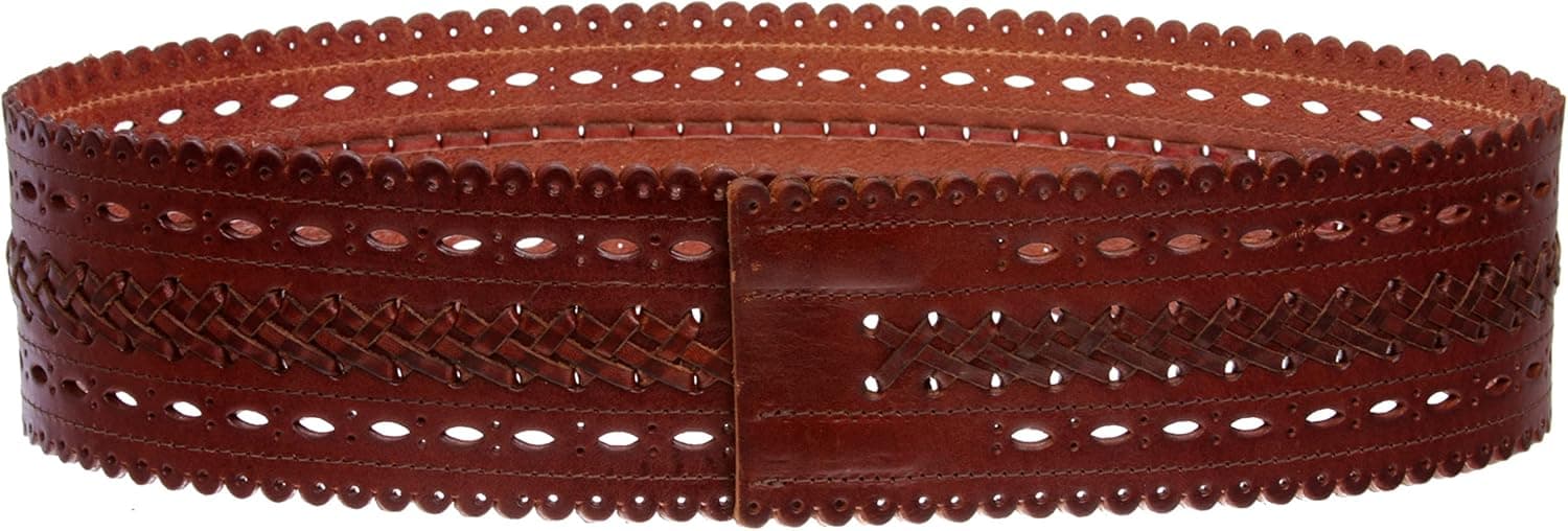 beltiscool 2 7/8" (72mm) Wide High Waist Perforated Braided Leather Belt