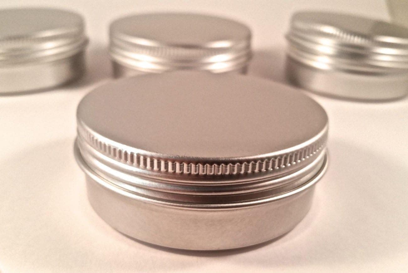 Empty Flat Metal cosmetic Tin 2oz W/screwtop New salve, lip balm, lotion bar … (32)