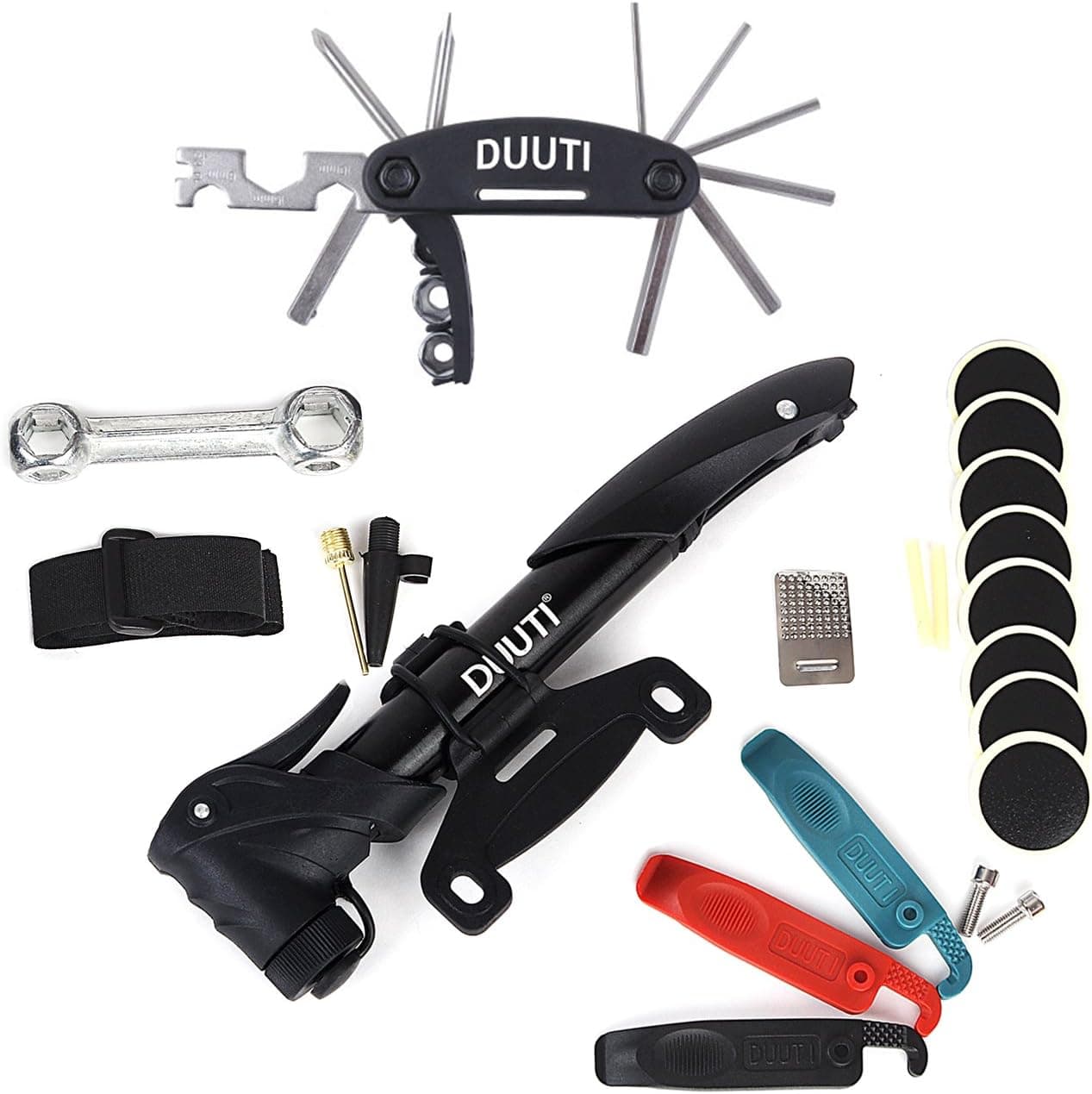 Ankoow Mini Bike Pump & Multi Function Bike Repair Tools Kit, Aluminium Alloy 120 PSI Mini Portable Cycle Frame Pump Fits Presta & Schrader Valve with Glueless Puncture Repair Kit