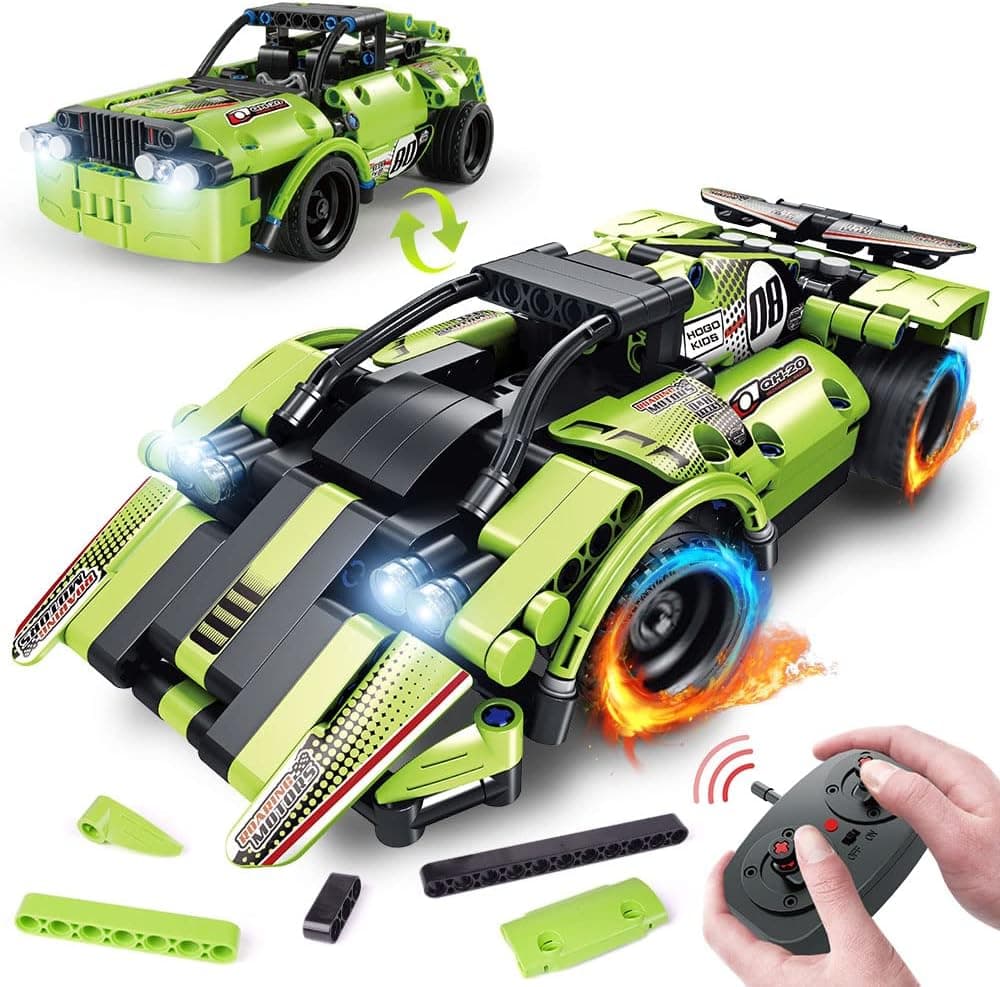 HOGOKIDS STEM RC Building Toy Ages 6-12 | 2 in 1 Tech Vehicle Racing Car Kit | 2.4GHz 335 Pieces Construction Building Block Toy | Gift for 6 7 8 9 10 Years for Boys