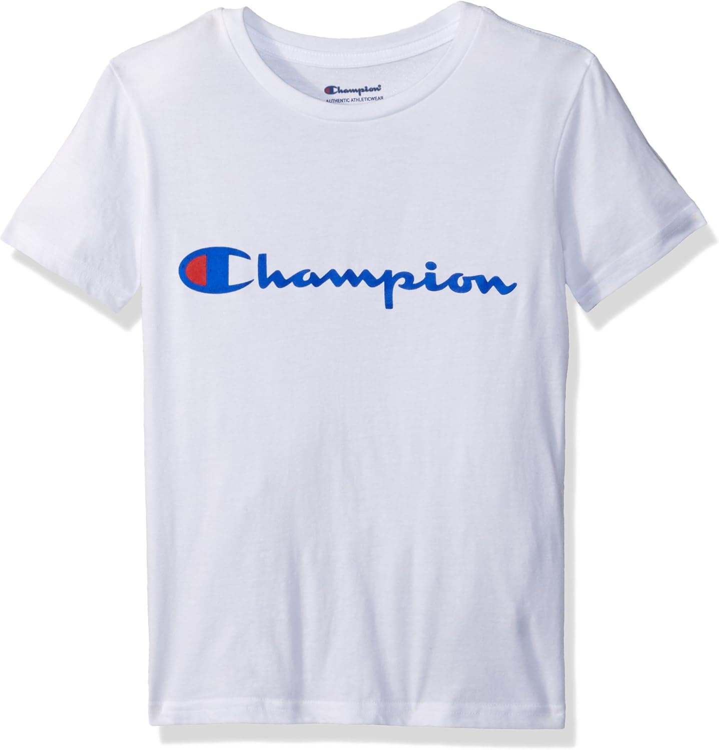 Champion Big Boys Heritage Short Sleeve Tee, White Script, Large