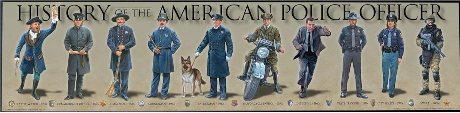 History of the American Police Officer Framed Posters & Prints | Law Enforcement Wall Art Gifts & Bedroom Decor | Cool Poster & Print for Vintage Artwork Collectors | Gift for Boys & Girls Room Walls