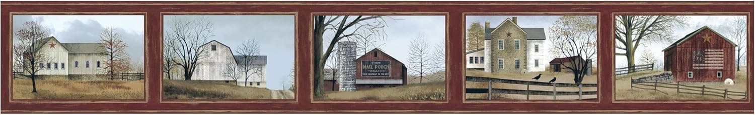 York Wallcoverings Best of Country HK4659BD Framed Scenic Border, Burgundy