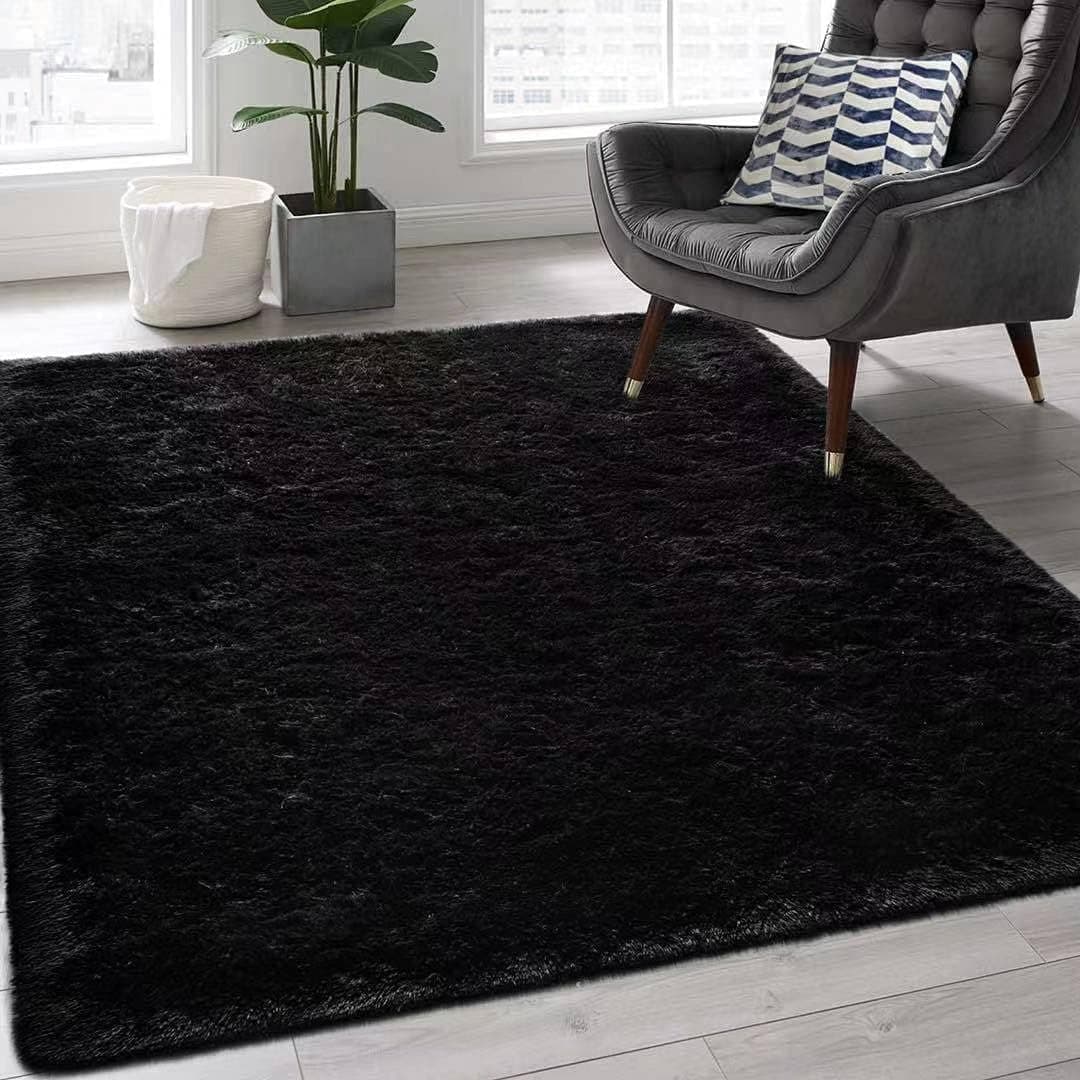 Ultra Soft Fluffy Area Black Rug for Bedroom 3' x 5', Fuzzy Shaggy Rugs for Living Room Decor, Teen Girls Bedroom Decor, Boys Baby Nursery Rug, Kids Rug, 3x5 Feet Home Modern Carpet