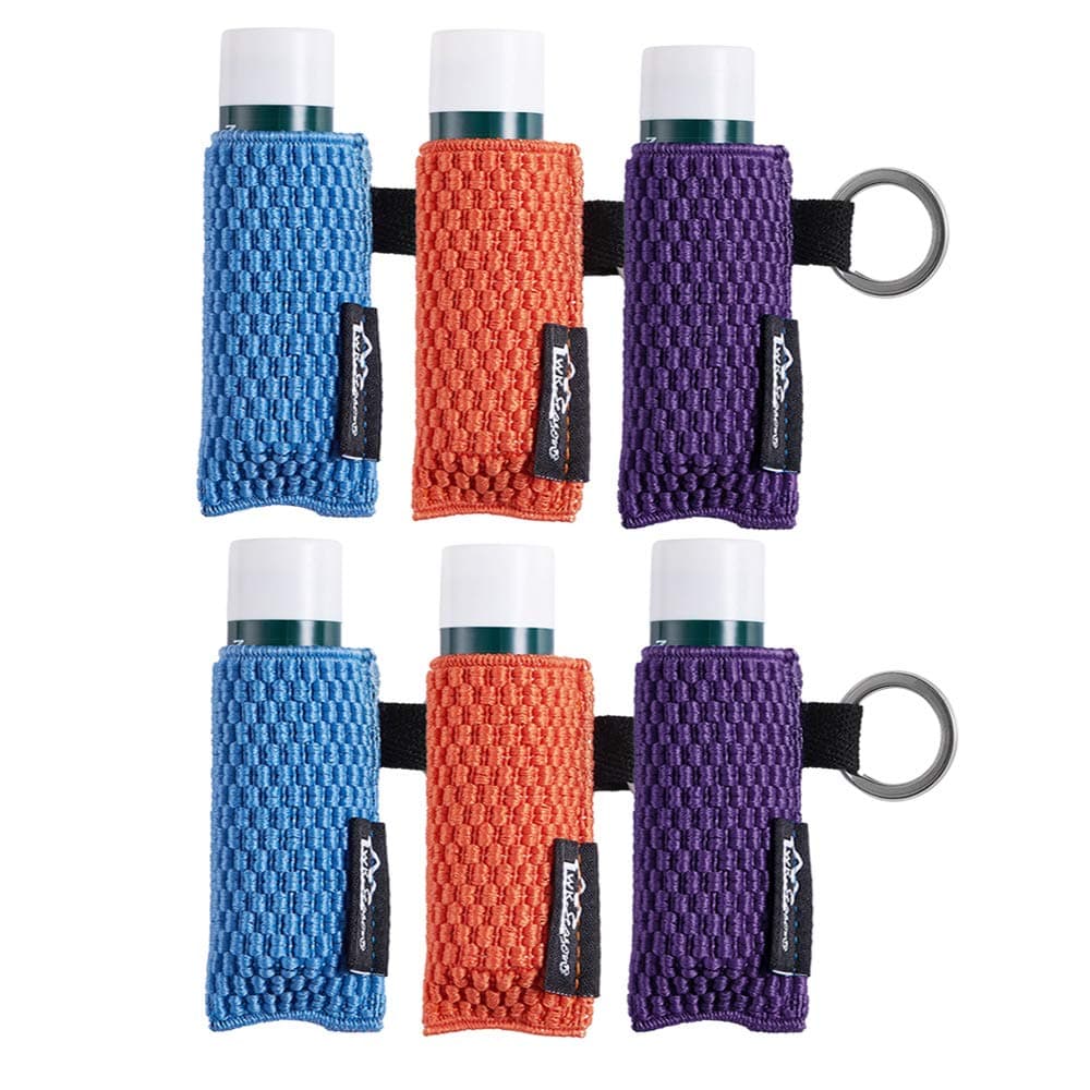 Lip Balm Sleeves Holder Keychain 6pcs Clip on Chapstick Lipstick Sleeves Keychain Holder Pouch Tight-Knit Elastic Lipstick Sleeves Key Ring(Blackx2/Purplex2/Bluex2)