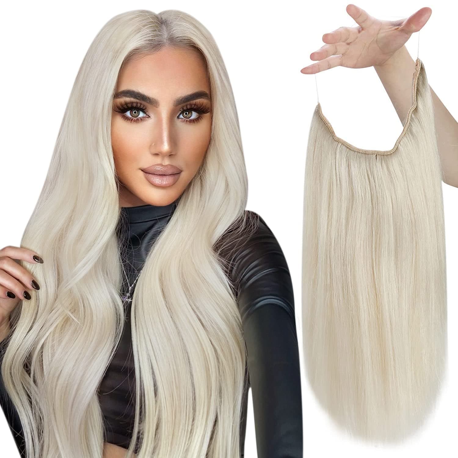 Sunny Blonde Wire Hair Extensions Human Hair Platinum Blonde Invisible Wire Hair Extensions Fish Line Extensions Hidden Wire Hair Extensions Hairpiece Hair Extensions Blonde 20inch 100g