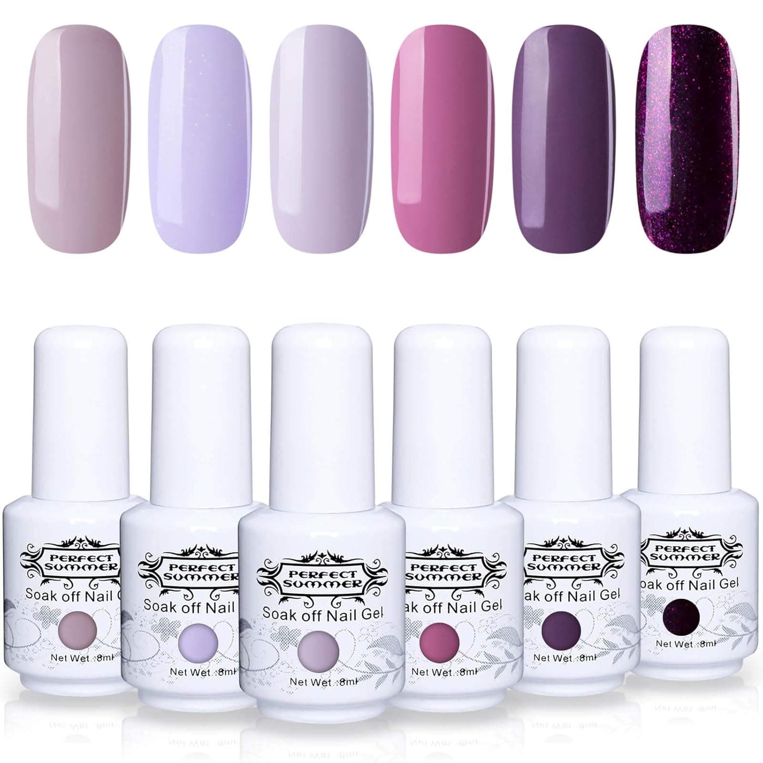 Perfect Summer Gel Nail Polish Purple Color 6PCS Gel Nail Varnish Soak Off UV LED Manicure Starter Kit Women Gift Set 8ML 089