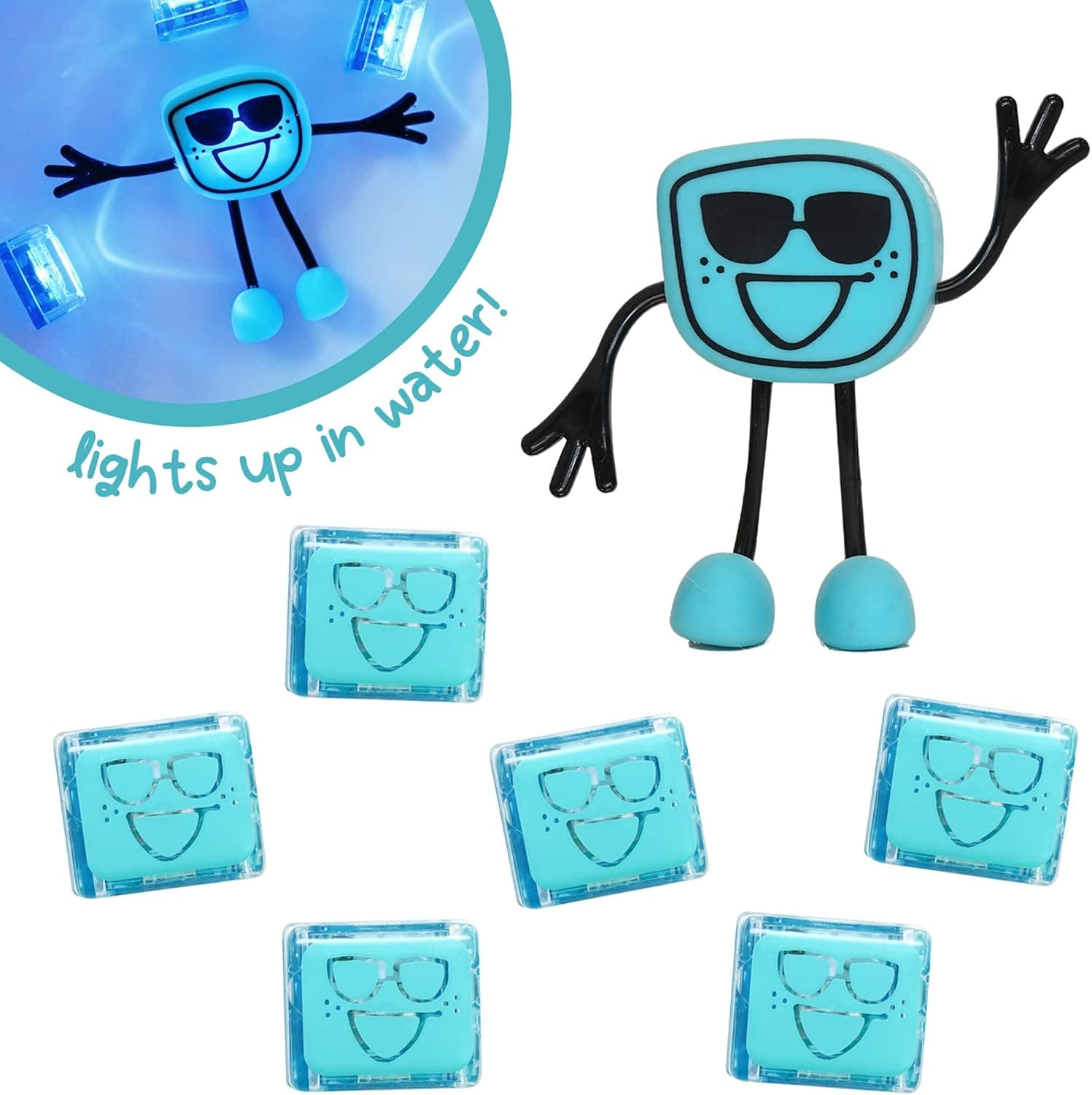 Glo Pals Blair Water-Activated Bath Toy with 6 Reusable Light-Up Cubes for Sensory Play